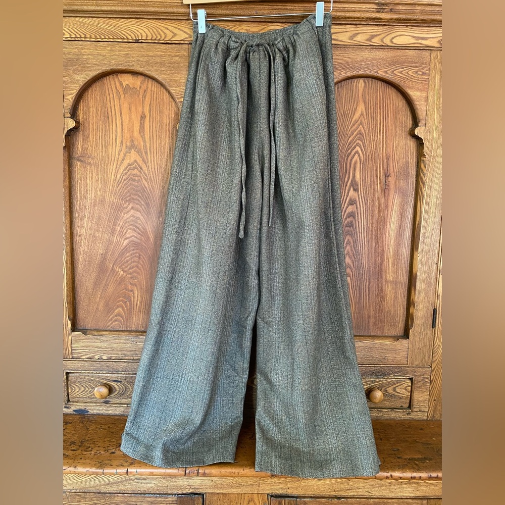 Eskandar pants trousers 1 S M silk cashmere wide leg drawstring high waist tan